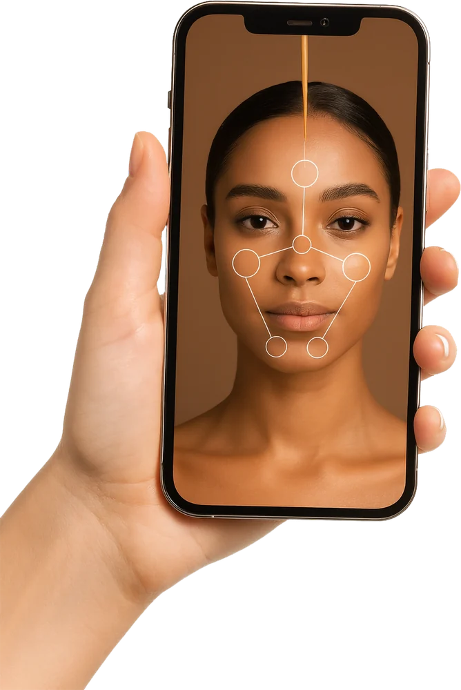 Smartphone showing a facial skin tone analysis